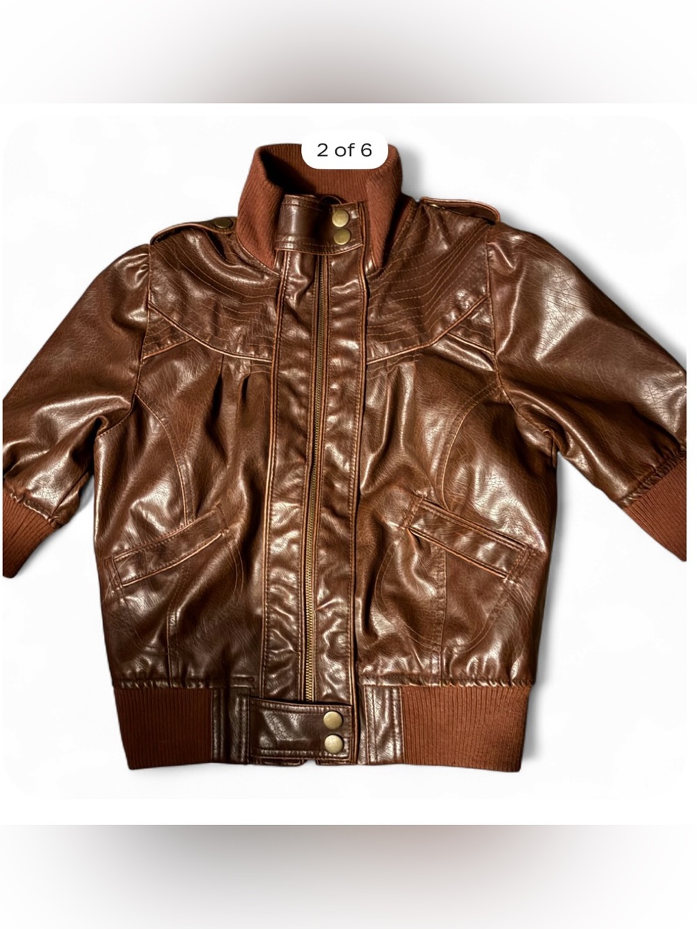 Vintage Maralyn & Me Short-Sleeved Brown Bomber/Moto Jacket